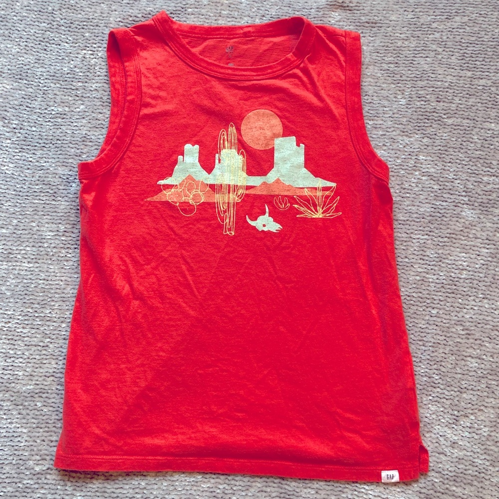 Gap Kids Boys XL Orange Desert‎ Cactus Graphic Tank Top 100% Cotton Western